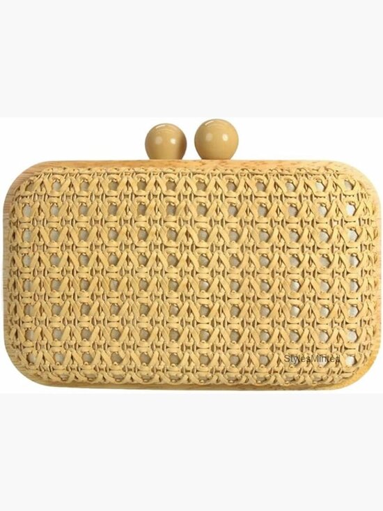 Handbags - Handwoven Straw Clutch Purse with Removable Strap - Summer Beach Evening Bag